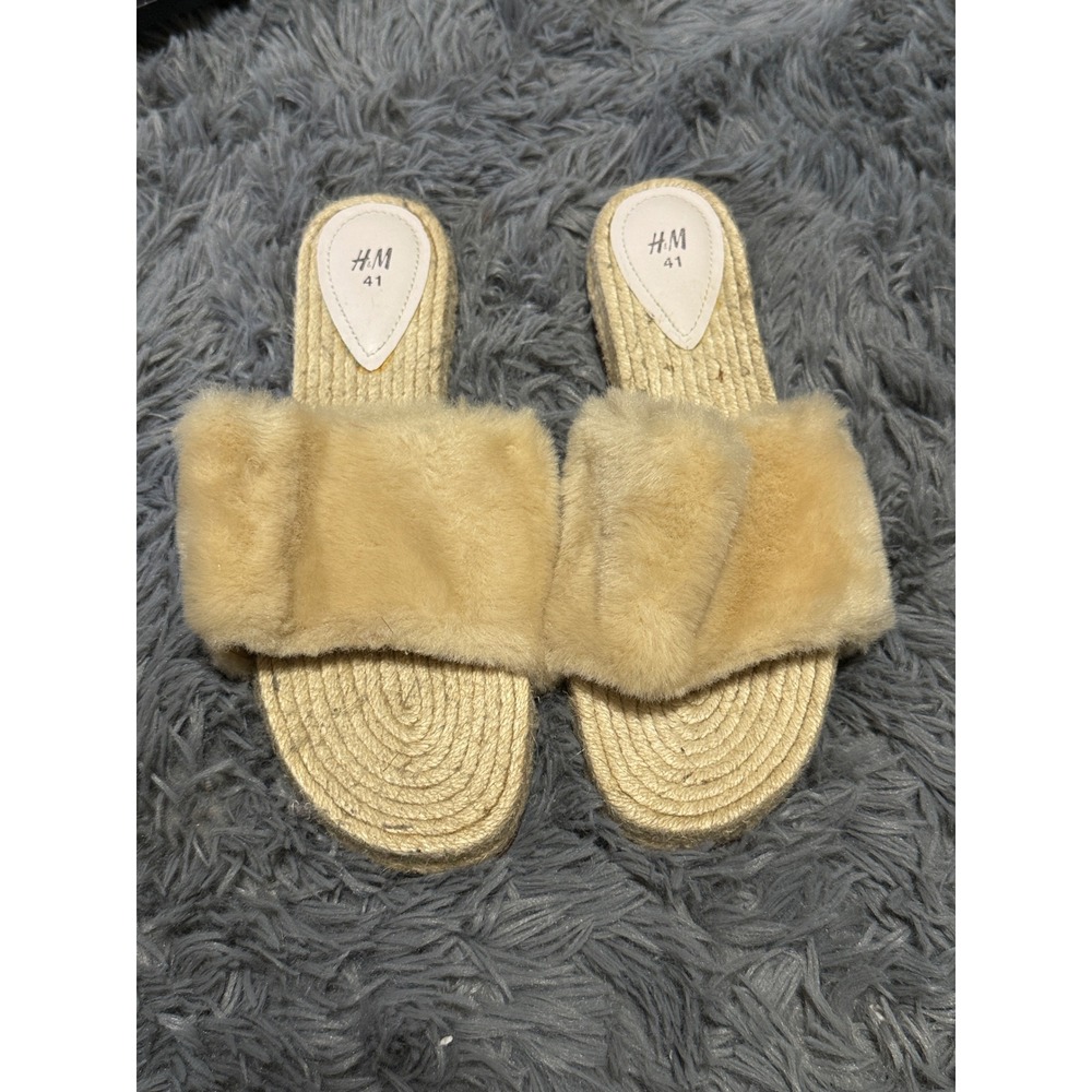 H&M Faux Fur Espadrille Slides Women 41 Platform‎ Cottagecore, Coquette Sandals
